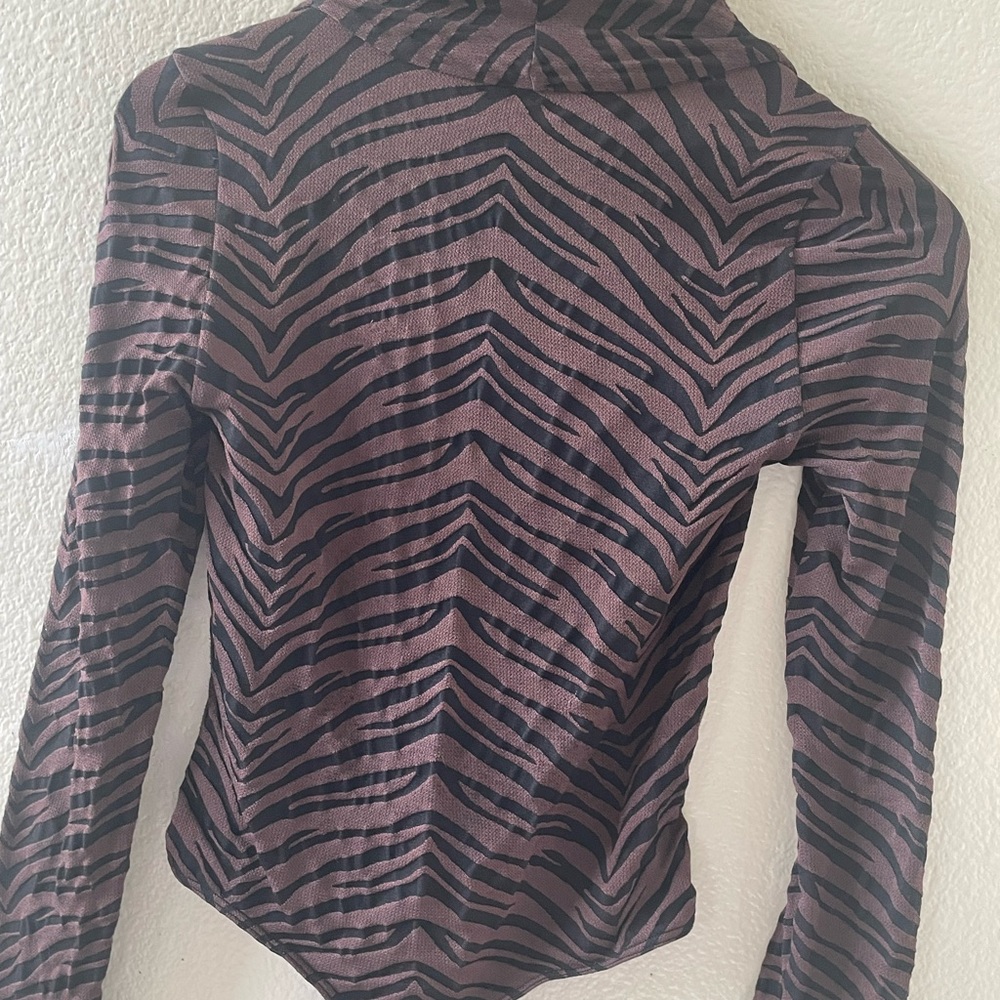 Wolford Black & Brown Tiger Stripe Long Sleeve Thong Bodysuit/ small - Picture 10 of 16